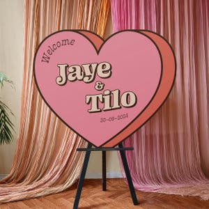 Heart Shaped Wedding Sign, Quirky Welcome Sign, Unique Engagement Party Sign, Retro Theme Foam Board, Pink Red Unique Wedding Decor