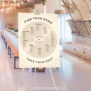 Gold Record Table Plan, Champagne Record Seating Chart, Music Theme Wedding, Vinyl Seating Plan, Disco Wedding Decor, Unique Seating Plan