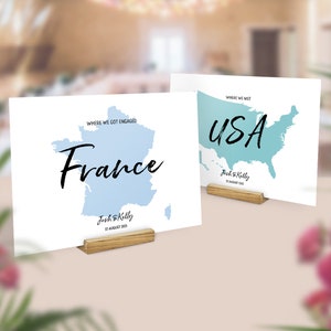 Travel Theme Wedding, Map Table Names, Favourite Countries Table Cards, Country Destination Outlines, Location Place Decor, Map Centrepiece