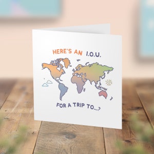 Carte de voyage surprise IOU, Je vous dois un voyage, carte à gratter, devinez quoi, nous allons, carte de révélation de destination, révélateur de vacances, escapade