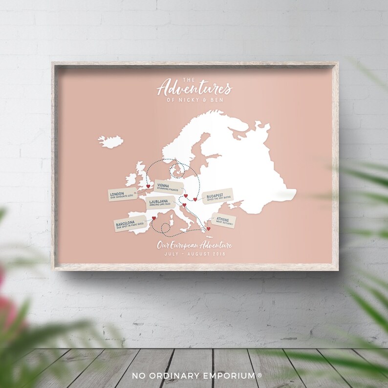 Personalised European Map, Map of Europe, Adventure Trip, Custom Map Print, Places We've Been, Places Travelled, Travel Memories, Map Decor image 3