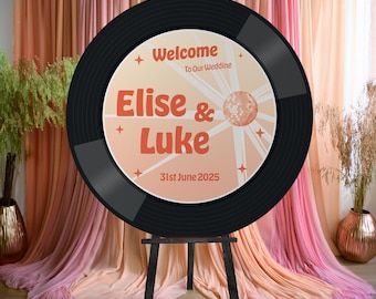 Personalised Vinyl Record Wedding Welcome Sign, 70s Disco Album