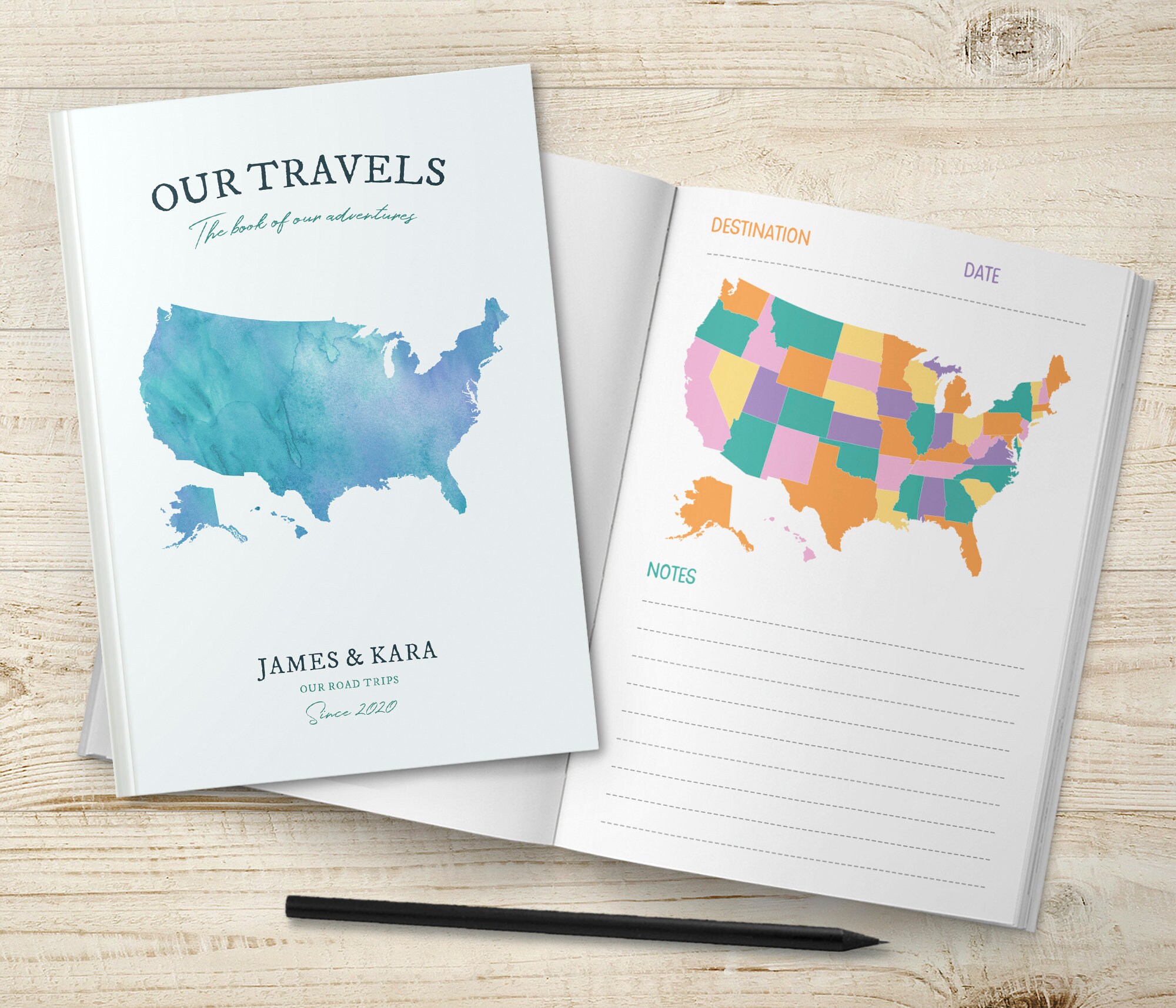 Carnet de voyage de la carte des États-Unis, Journal de voyage sur la route  des États-Unis, Planificateur de vacances aux États-Unis, Livre