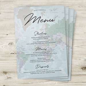Travel Destination Menu Wedding Menus Map Menu, Travel Theme Menu, World Map Menu, Wedding ...