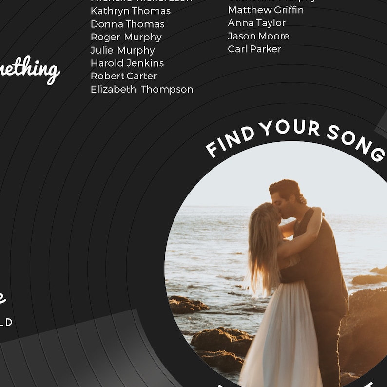 Record Seating Chart With Photo, Music Theme Wedding, Record Table Plan, Vinyl Style Round Board, Unique Wedding Decor, No Ordinary Emporium image 2