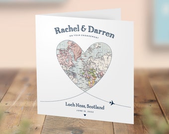 Map Engagement Card, Location Wedding Card, World Map Card, Congratulations Card, Heart Map Location Card, Destination Map Wedding