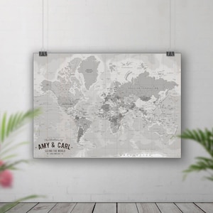 World Map Pin Board, Vintage look world map, Travel map push pin, Places we've been map, Personalised Map, Custom Travel couple gift