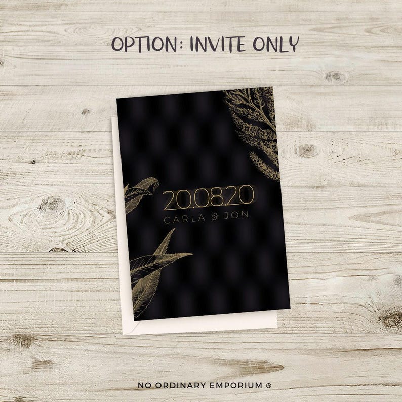 Black and Gold Wedding Invites, Winter Wedding Invitations, Elegant Cocktail Wedding, Classic, Formal Occasion, Personalised, Customisable image 3