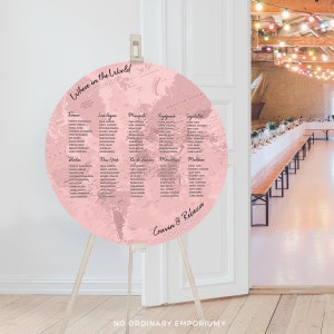 Circular Map Table Plan, Flat Globe Seating Chart, World Travel Theme Wedding, Where in the World Are You Sitting, Unique Wedding Decor