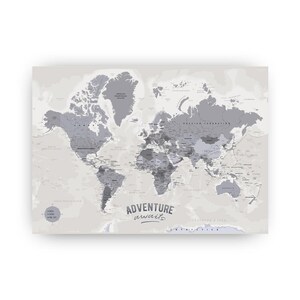 Adventure Awaits Push Pin World Map, Size A2 Detailed World Pin Board, Places Been, Traveller Birthday Gift, Bucket List Adventures Wall Art Pin board only