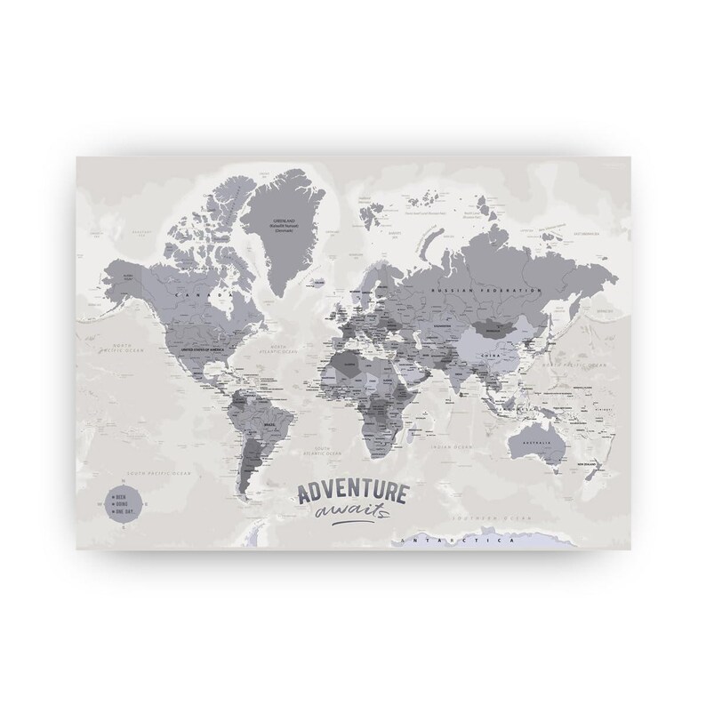 Adventure Awaits Push Pin World Map, Size A2 Detailed World Pin Board, Places Been, Traveller Birthday Gift, Bucket List Adventures Wall Art Pin board only
