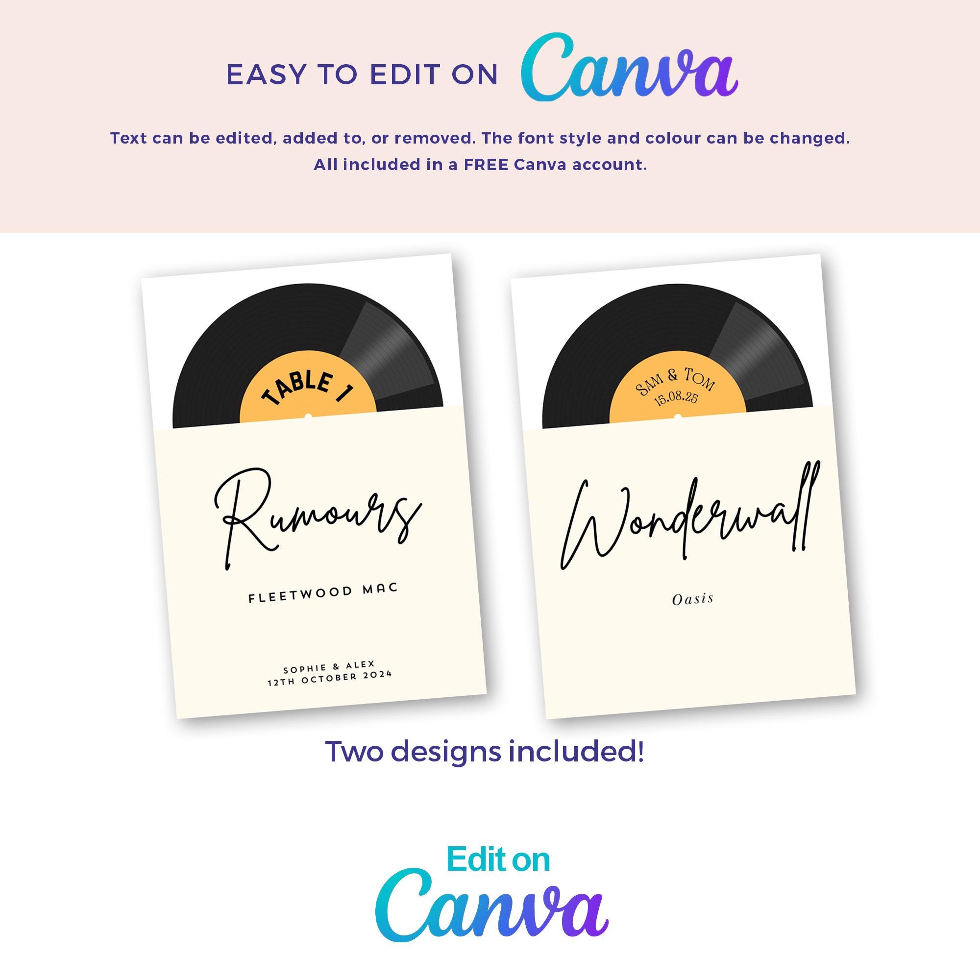 Album Table Numbers Vinyl Table Numbers, Canva Editable Digital Template, Wedding Table ...