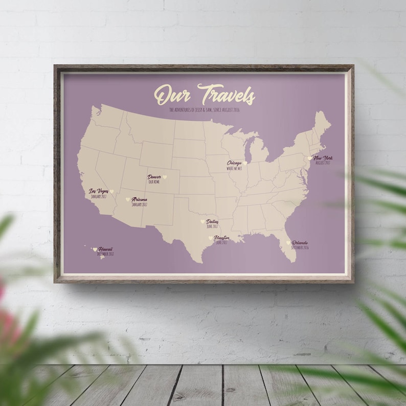 USA Map Personalised, United States Map, America Map print, 50 States Poster, Places We've Been, Map your travels, Family travels, Custom image 2