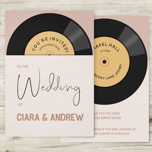 Music Theme Wedding Invitations, Rock Wedding, Record Invites, Retro Song Wedding, Vintage Style Record Invitations, Vinyl Style Wedding