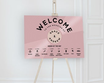 Order of the Day, Timeline of Events, Welcome Wedding Sign, Music Theme Wedding, Disco Wedding, Vinyl Record Board, Program Sign