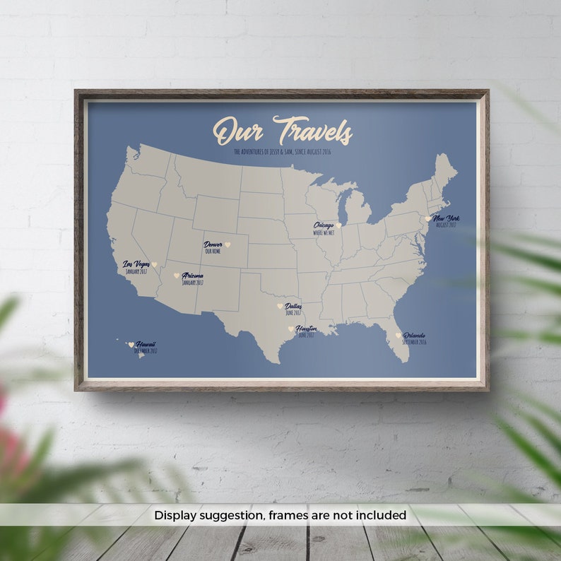 USA Map Personalised, United States Map, America Map print, 50 States Poster, Places We've Been, Map your travels, Family travels, Custom image 1