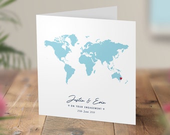 Personalised Card Engagement, World Map Wedding Card, Acceptance Card, Heart Location Card, Italian Anniversary Cards, Any Country or Text