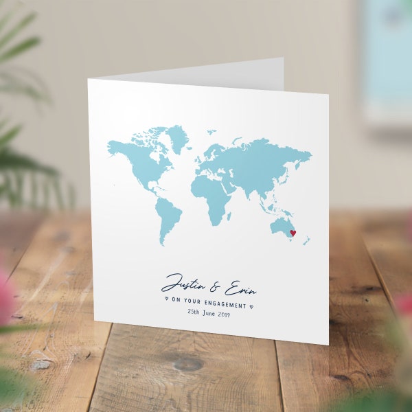 Personalised Card Engagement, World Map Wedding Card, Acceptance Card, Heart Location Card, Italian Anniversary Cards, Any Country or Text