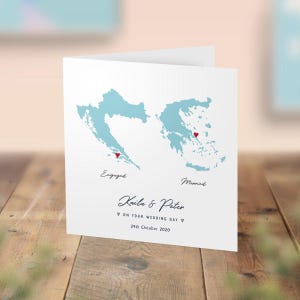 Personalised Two Map Engagement Card, Wedding Destination Card, Special Location Card, Any Country, Met Engaged Married, Special Occasion