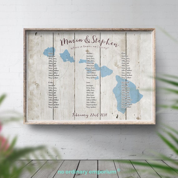 Hawaiian Seating Chart Tropical Wedding Decor Nautical Beach Etsy