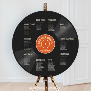 May include: A black vinyl record with a white label and orange center. The record is divided into sections with different titles, including "Candle Flame", "Good Times", "Problemz", "Smile", "Dominoes", "Find Your Groove", "Heavy. California", "Back on 74", "Bonnie Hill", "Casio", and "House in LA". Each section lists names in white text.