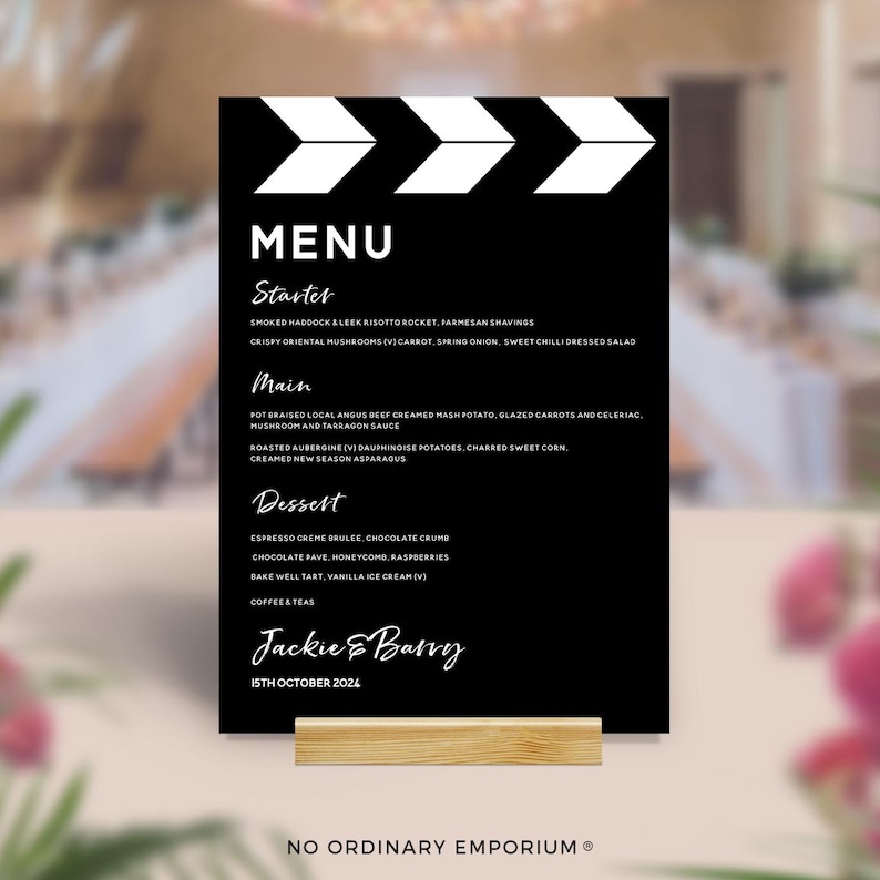 Movie Theme Wedding Menus, Film Wedding Decor, Cinema Hollywood Film Lovers, New York Wedding, Movie Quotes Fan Clapper Vintage Retro