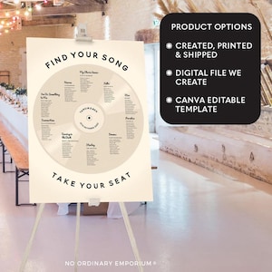 Record Seating Chart Table Plan, Music Theme Wedding, Vinyl Disco Retro, Unique Wedding Decor