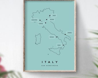 Personalised Travel Map Print, Couples Gift, World Adventure Keepsake