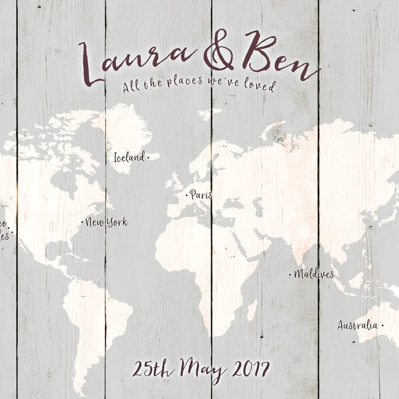 Grey Wedding Theme, Guest book map, Alternative Wedding Guest Book, Rustic Wedding Map, Personalised World Travel Map, Wood style, Custom image 3