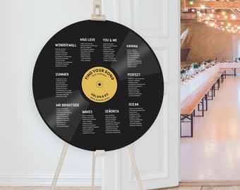 Music Theme Wedding Seating Chart, Record Shape Table Plan, DJ Dance 1960s, Flat Circular, Unique Wedding Decor, No Ordinary Emporium