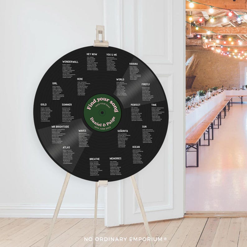 Seating Song Names Rock Music Wedding Table Plan, Large Vinyl Record Seating Chart, Heavy ...