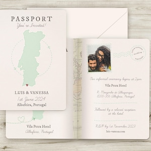 Passport Wedding Invitation, Any Country Map - Destination Wedding Invites, Wedding Abroad Travel Wedding Invitations Plane Flight Invite