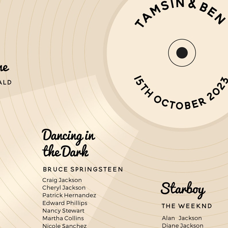 Record Table Plan, Record Seating Chart, Music Theme Wedding, Vinyl Seating Plan, Disco Wedding Decor, Unique Seating Plan, Printed or PDF image 3