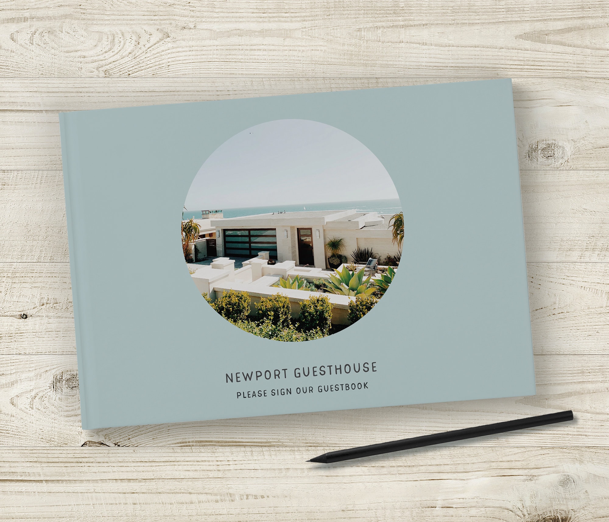 A5 30 page Beach Hut theme visitors comments book personalised with your wording 