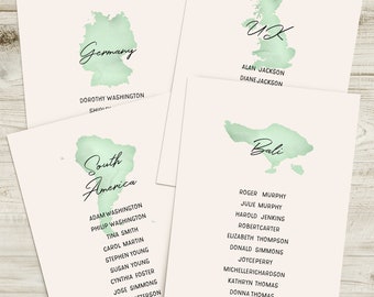 Travel Theme Hanging Seating Chart Cards, Wedding Table Names, Seating Plan Cards, Table Guest Cards, Hang Up Wedding Destination Numbers