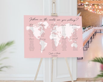 Travel Theme Seating Chart, Destination Wedding Table Plan