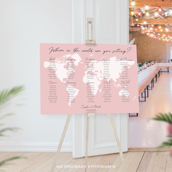 Travel Theme Seating Chart, Destination Wedding Table Plan