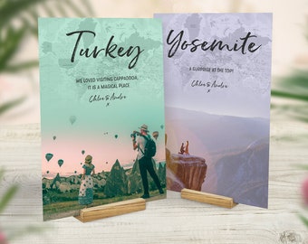 Travel Theme Photo Table Cards, Wedding Decor, Travel Couple, Custom Table Names, Travel Centrepiece, Location, Destination Table Names