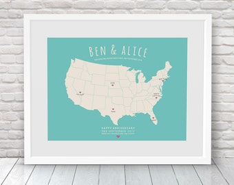 USA Travel Map, Personalised 50 States Map, Places Where We've Been Map, Custom Travel Map, Where We Met Map, Our Life Journey Map, Travels