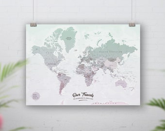 Push pin world map, Places we've been, Detailed world pin board, Traveller couple wedding anniversary gift, Bucket list, Personalised Custom