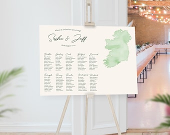 Ireland Map Seating Chart, Travel Theme, Where in the World Are You Sitting, Wedding Guest Arrangement, Table Plan, Destination, Custom