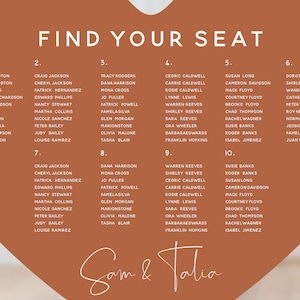 Orange Heart Seating Chart, Quirky Romantic Table Plan, Love Heart Cut Out, Foam Board Sign, Unique Wedding Day Stationery Personalised Custom Made