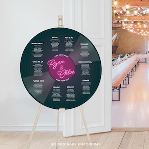Neon-Style (not illuminated) Record Table Plan, Music Theme Wedding Seating Chart, Retro Wedding Decor, 50s Rock Roll, Disco Vinyl 60s 70s