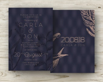 Winter Wedding Invitations, Navy Copper Burgundy Rose, Elegant Wedding, Navy Emerald Green Gold, Marsala Wine Stationery Cranberry Cocktail