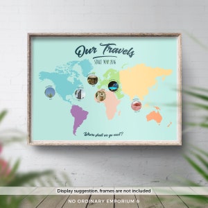 Photo map, Travel Map Photo, Photo Collage, Gift for travellers, World Travel Map, Personalised travel map, Holiday map, Vacation Photos image 1
