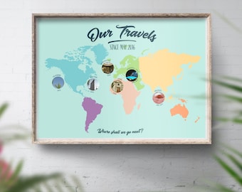 Photo map, Travel Map Photo, Photo Collage, Gift for travellers, World Travel Map, Personalised travel map, Holiday map, Vacation Photos