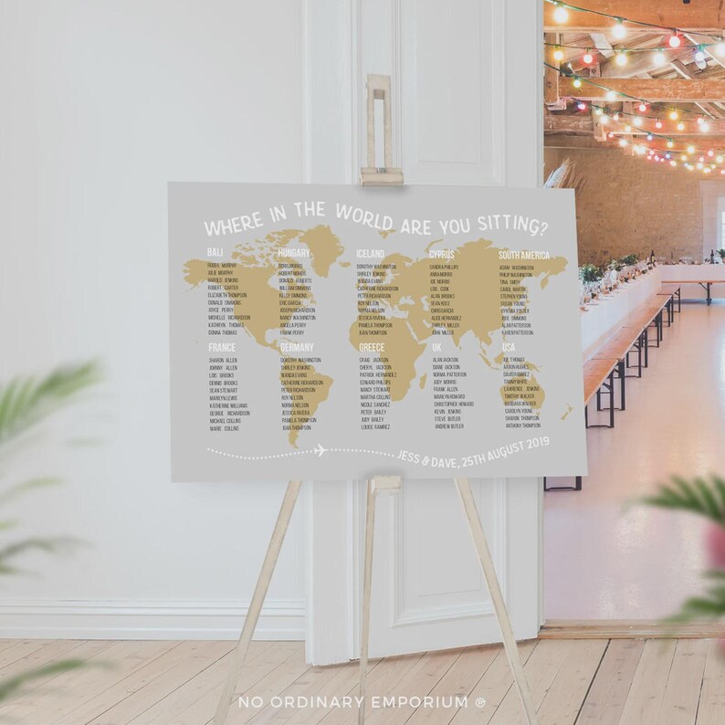 Travel Theme Seating Chart, Destination Wedding Table Plan afbeelding 12