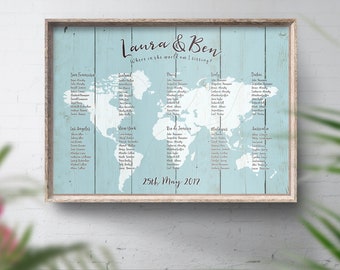 Wedding Seating Chart, Table Plan, Rustic Wood Theme, Travel Theme Wedding, Best Selling Stationery, No Ordinary Emporium, Graphic Designer