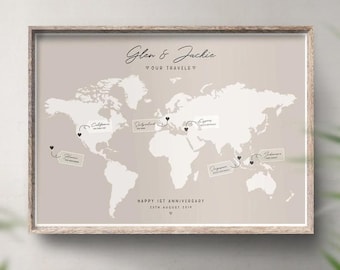 Personalised World Map Print for Couples of Places We've Been - Custom Travel Gift