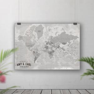 World Map Pin Board, Vintage look world map, Travel map push pin, Places we've been map, Personalised Map, Custom Travel couple gift image 1